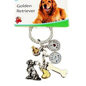 Golden Retriever Gift Keychain With Charms - Bone Heart Dog I Love My Dog New